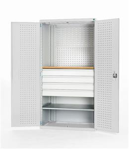 1300mm Wide Industrial Tool Cupboards Cupboard 1300Wx650Dx2000mmH - 1 Worktop, 1 Shelf & 4 Drawers